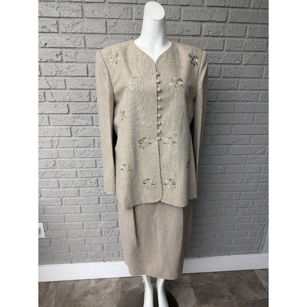 VTG M.T. Morgan Taylor Studio Women’s Linen Blend Skirt Suit Size 16